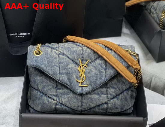 Saint Laurent Puffer Small Bag in Quilted Vintage Denim and Suede Rodeo Blue Replica