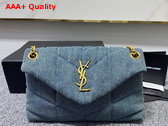 Saint Laurent Puffer Small Chain Bag in Canvas and Smooth Leather Light Blue Replica