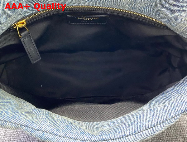 Saint Laurent Puffer Small Chain Bag in Canvas and Smooth Leather Light Blue Replica