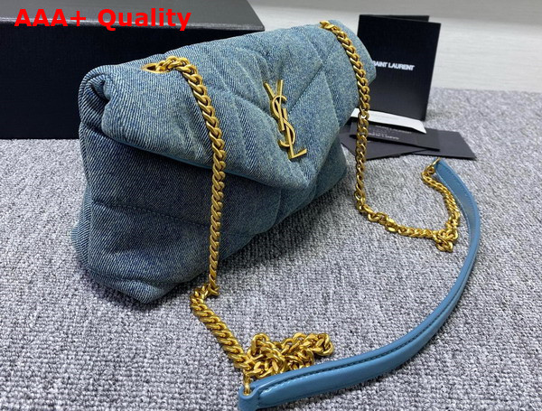 Saint Laurent Puffer Toy Bag in Canvas and Smooth Leather Light Blue Replica