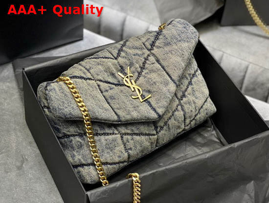 Saint Laurent Puffer Toy Bag in Quilted Vintage Denim and Suede Rodeo Blue Replica