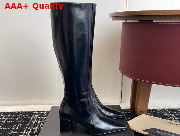 Saint Laurent Rainer High Boots in Black Smooth Leather Replica
