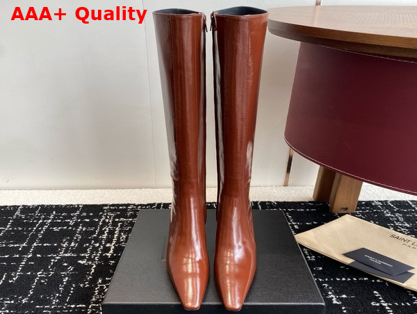 Saint Laurent Rainer High Boots in Brown Smooth Leather Replica