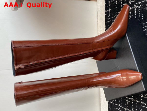 Saint Laurent Rainer High Boots in Brown Smooth Leather Replica