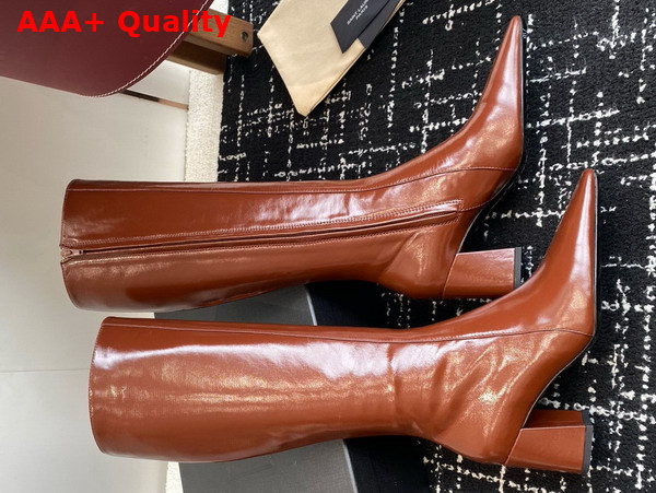 Saint Laurent Rainer High Boots in Brown Smooth Leather Replica