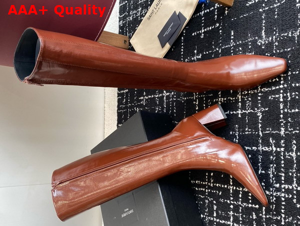 Saint Laurent Rainer High Boots in Brown Smooth Leather Replica