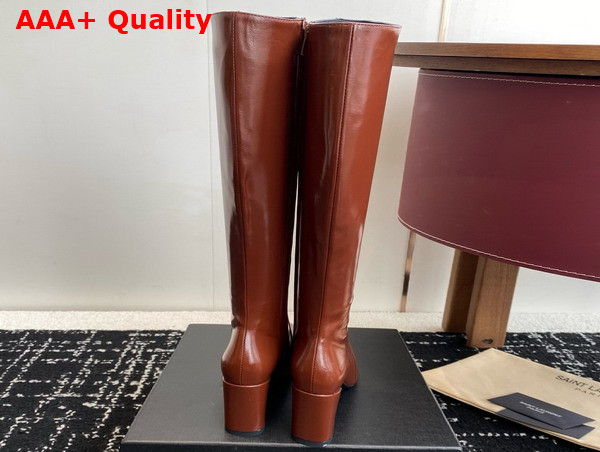 Saint Laurent Rainer High Boots in Brown Smooth Leather Replica