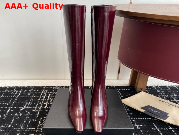 Saint Laurent Rainer High Boots in Vintage Bordeaux Smooth Leather Replica