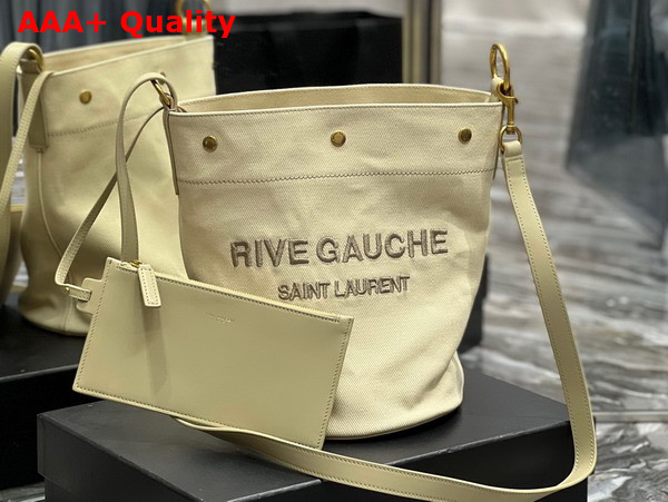 Saint Laurent Rive Gauche Bucket Bag in Linen Beige Sea Salt Replica