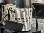Saint Laurent Rive Gauche Bucket Bag in Striped Canvas and Leather Cream Et Noir Replica