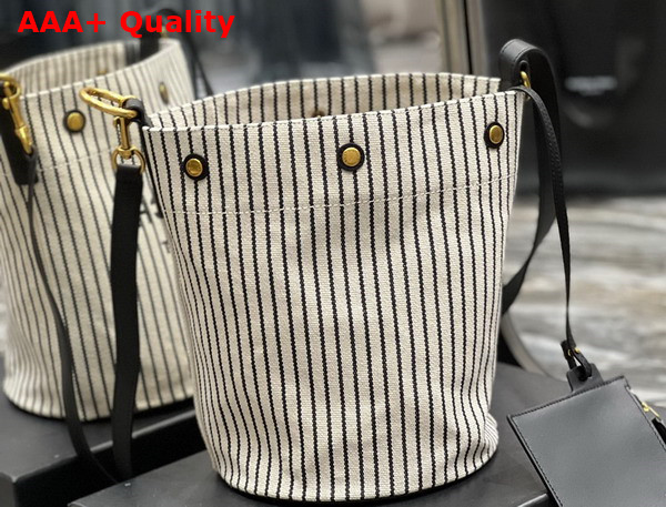 Saint Laurent Rive Gauche Bucket Bag in Striped Canvas and Leather Cream Et Noir Replica