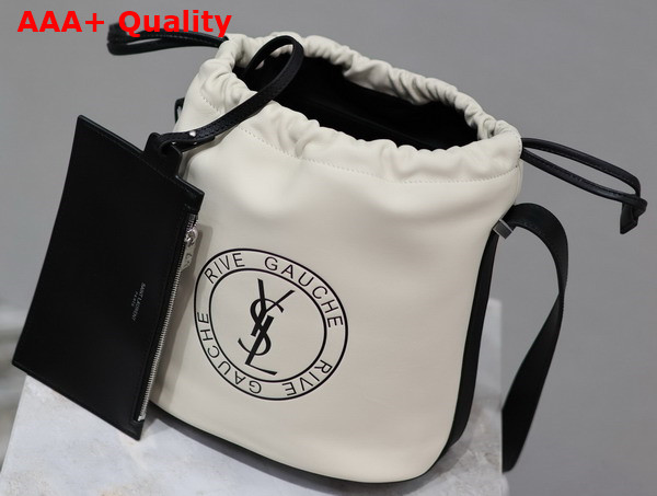 Saint Laurent Rive Gauche Laced Bucket Bag in Smooth Leather Cream Soft and Black Replica