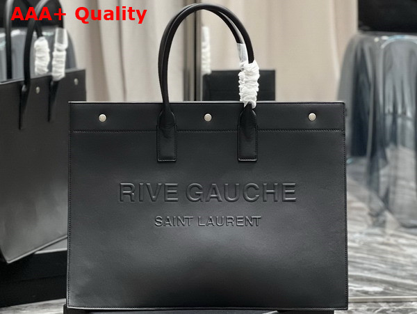 Saint Laurent Rive Gauche Large Tote Bag in Black Smooth Leather Replica