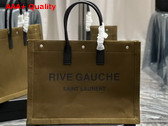 Saint Laurent Rive Gauche Large Tote Bag in Dark Kaki Printed Canvas and Leather Replica