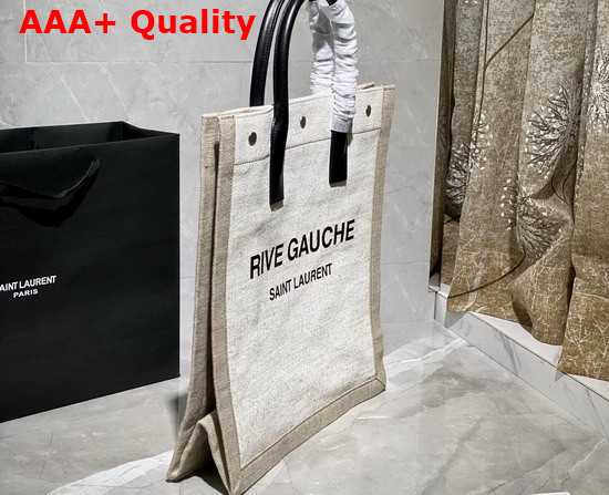 Saint Laurent Rive Gauche N S Shopping Bag in Linen and Cotton White Linen Replica