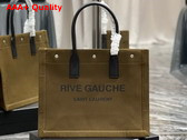 Saint Laurent Rive Gauche Small Tote Bag in Dark Kaki Printed Canvas and Leather Replica
