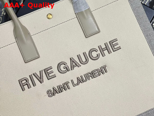 Saint Laurent Rive Gauche Small Tote Bag in Linen and Leather Beige Sea Salt Replica