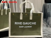 Saint Laurent Rive Gauche Tote Bag in Linen and Leather Military Green and Blanc Vintage Replica
