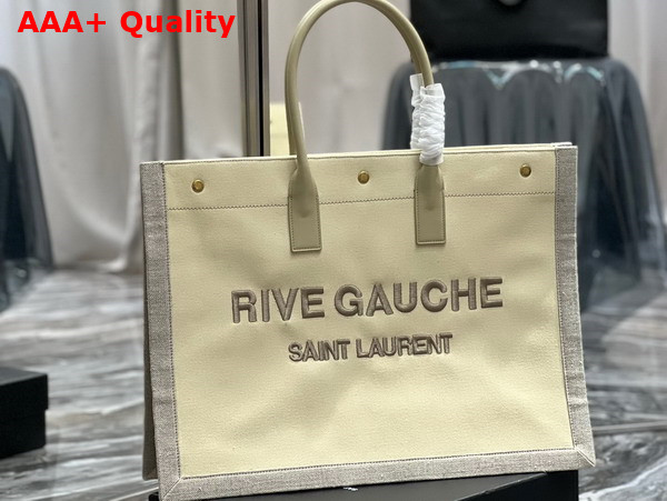 Saint Laurent Rive Gauche Tote Bag in Linen and Smooth Leather Beige Sea Salt Replica