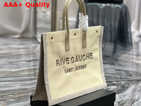 Saint Laurent Rive Gauche Tote Bag in Linen and Smooth Leather Beige Sea Salt Replica