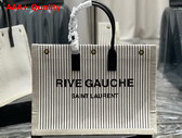 Saint Laurent Rive Gauche Tote Bag in Linen and Smooth Leather Cream Et Noir Replica