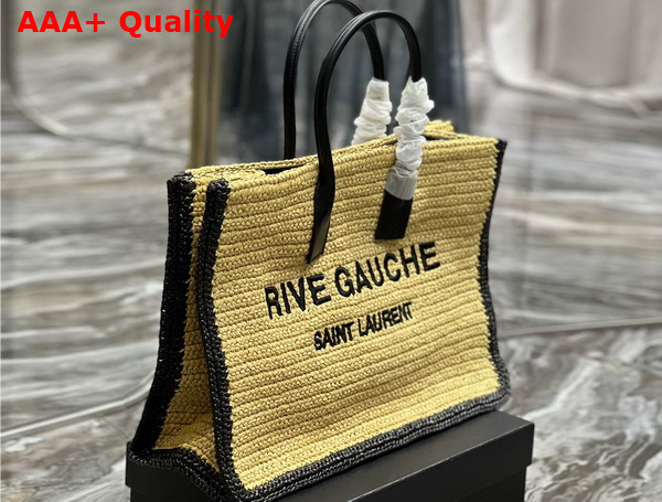 Saint Laurent Rive Gauche Tote Bag in Raffia and Leather Beige Naturel Replica