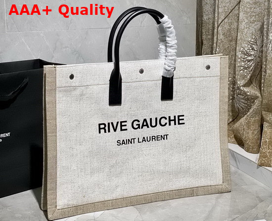 Saint Laurent Rive Gauche Tote Linen and Leather White Linen Replica