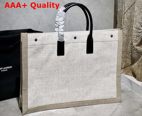 Saint Laurent Rive Gauche Tote Linen and Leather White Linen Replica