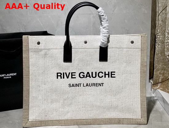 Saint Laurent Rive Gauche Tote Linen and Leather White Linen Replica