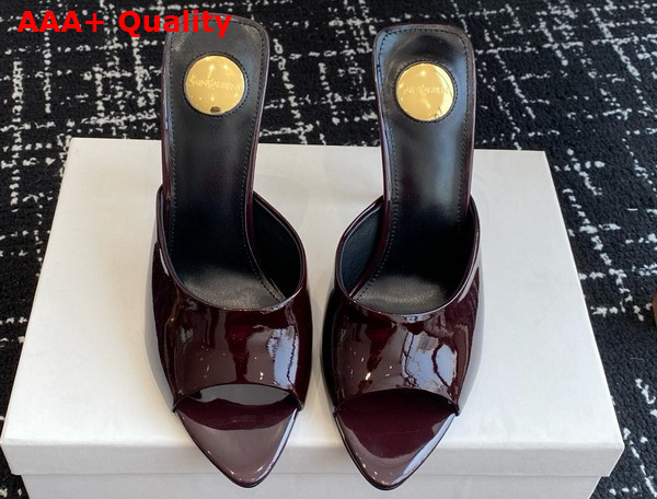Saint Laurent Romy Mules in Bordeaux Patent Leather Replica