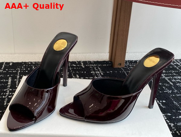 Saint Laurent Romy Mules in Bordeaux Patent Leather Replica
