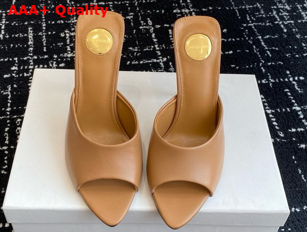 Saint Laurent Romy Mules in Macadamia Smooth Leather Replica