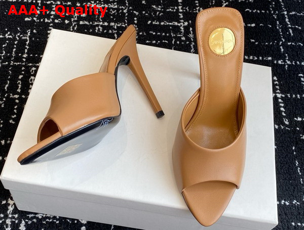 Saint Laurent Romy Mules in Macadamia Smooth Leather Replica