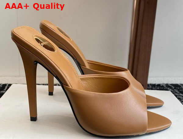 Saint Laurent Romy Mules in Macadamia Smooth Leather Replica