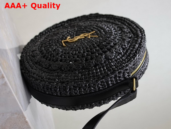 Saint Laurent Round Bag in Black Raffia and Vegetable Tanned Leather Replica