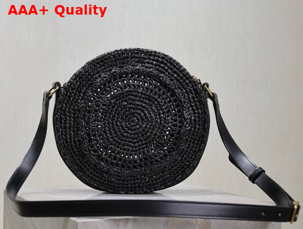 Saint Laurent Round Bag in Black Raffia and Vegetable Tanned Leather Replica
