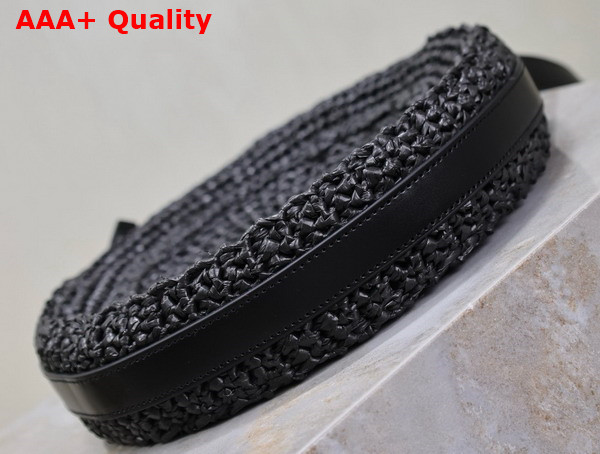 Saint Laurent Round Bag in Black Raffia and Vegetable Tanned Leather Replica