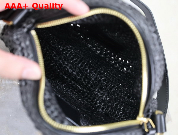 Saint Laurent Round Bag in Black Raffia and Vegetable Tanned Leather Replica
