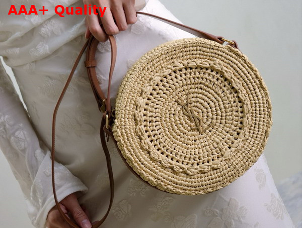 Saint Laurent Round Bag in Naturel Raffia and Vegetable Tanned Leather Replica
