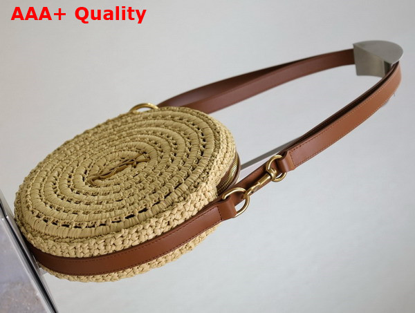Saint Laurent Round Bag in Raffia and Vegetable Tanned Leather Naturel Replica