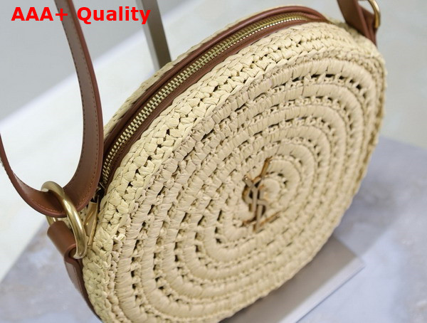 Saint Laurent Round Bag in Raffia and Vegetable Tanned Leather Naturel Replica