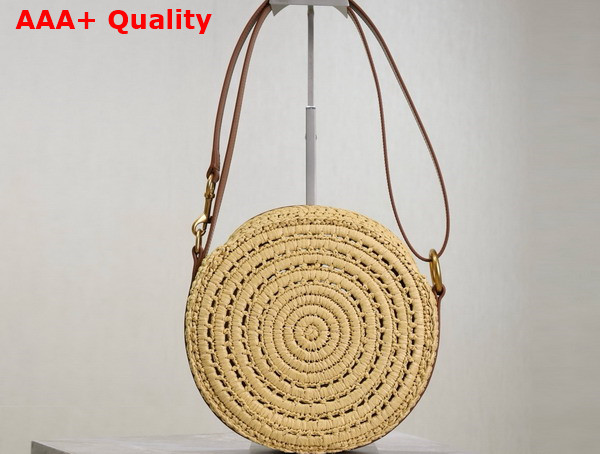 Saint Laurent Round Bag in Raffia and Vegetable Tanned Leather Naturel Replica
