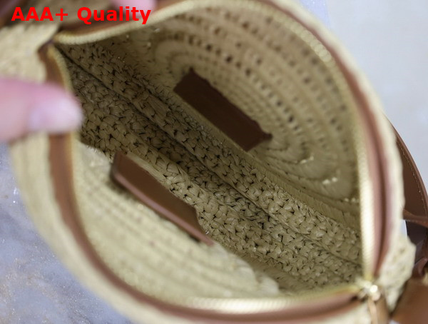 Saint Laurent Round Bag in Raffia and Vegetable Tanned Leather Naturel Replica