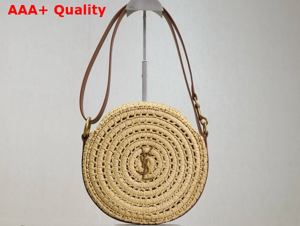 Saint Laurent Round Bag in Raffia and Vegetable Tanned Leather Naturel Replica