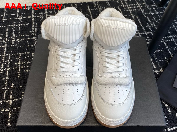 Saint Laurent SL 80 Mid Top Sneakers in Vintage White Smooth and Grained Leather Replica