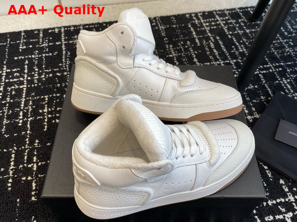 Saint Laurent SL 80 Mid Top Sneakers in Vintage White Smooth and Grained Leather Replica
