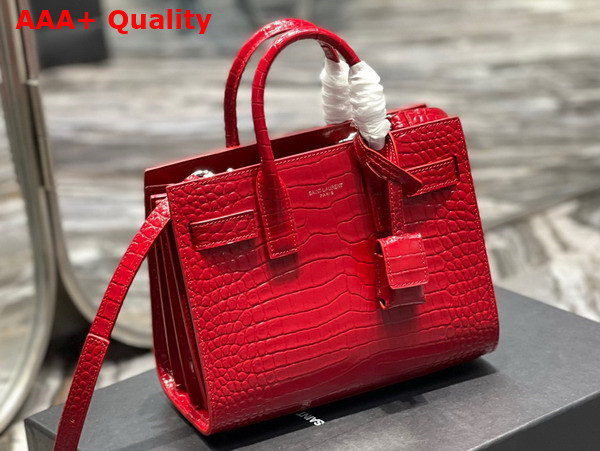 Saint Laurent Sac De Jour Nano Bag in Red Crocodile Embossed Leather Replica