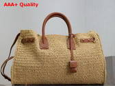 Saint Laurent Sac De Jour Supple in Raffia and Leather Medium Naturel and Brick Replica
