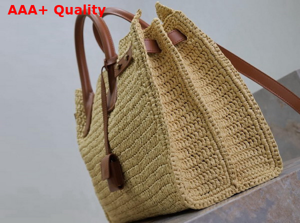 Saint Laurent Sac De Jour Supple in Raffia and Leather Medium Naturel and Brick Replica