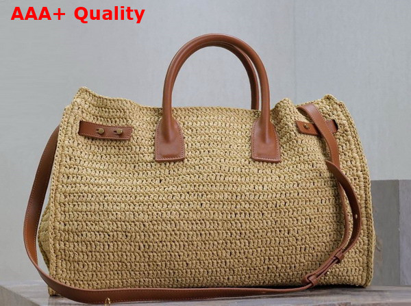 Saint Laurent Sac De Jour Supple in Raffia and Leather Medium Naturel and Brick Replica